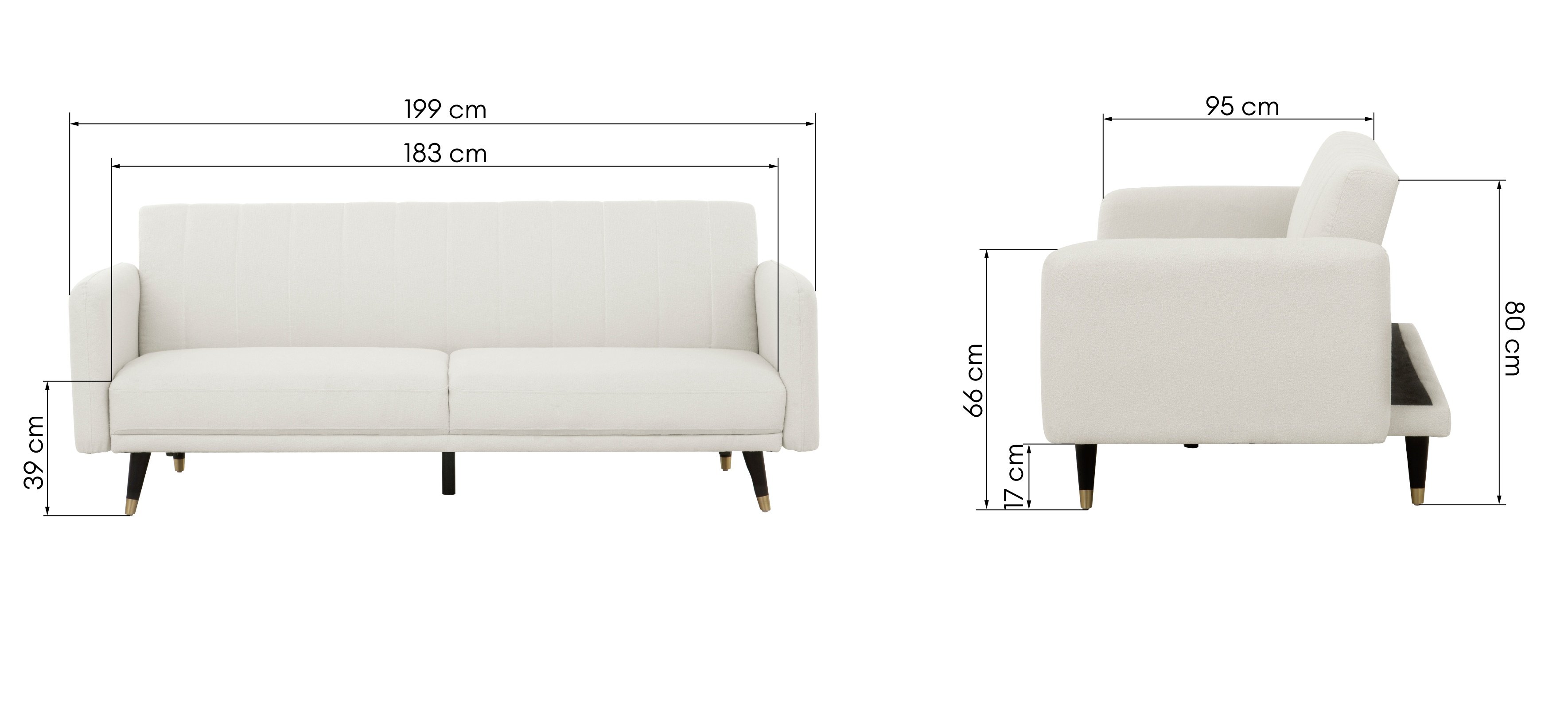 Sofa rozkładana Temmelig kremowa, boucle/czarne nóżki