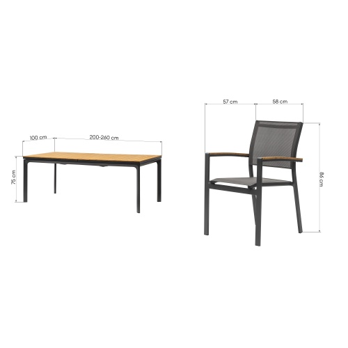 Zestaw ogrodowy Horzone stół 200-260 cm + 8 krzeseł, polywood