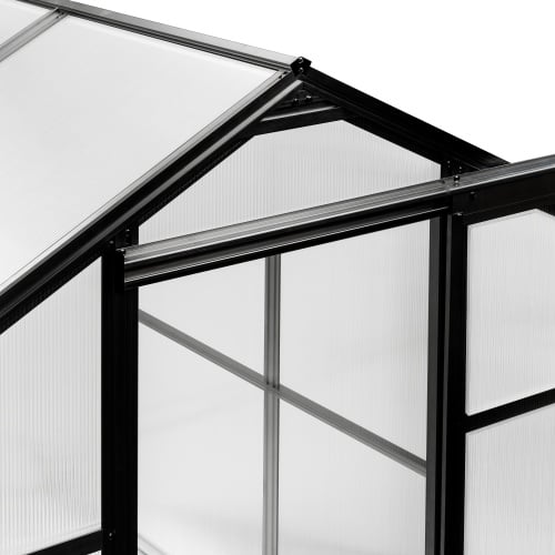 Szklarnia aluminiowa Growee z fundamentem 195x379 cm, sześciosekcyjna, poliwęglanowa, czarna