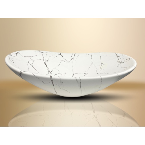 Umywalka nablatowa Lena, 61,5 cm, biały mat, dekor naturalnego kamienia