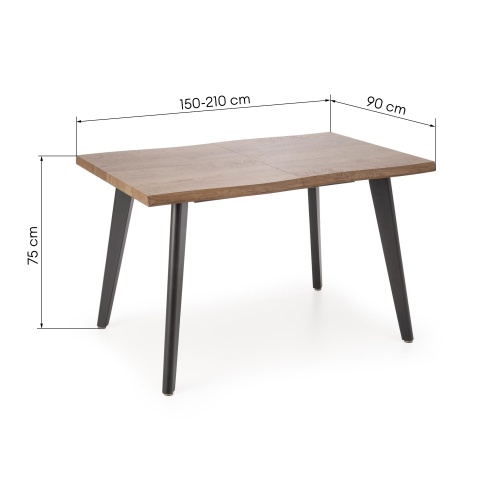 Stół rozkładany Dickson 2, 150-210 cm, dąb naturalny/czarny