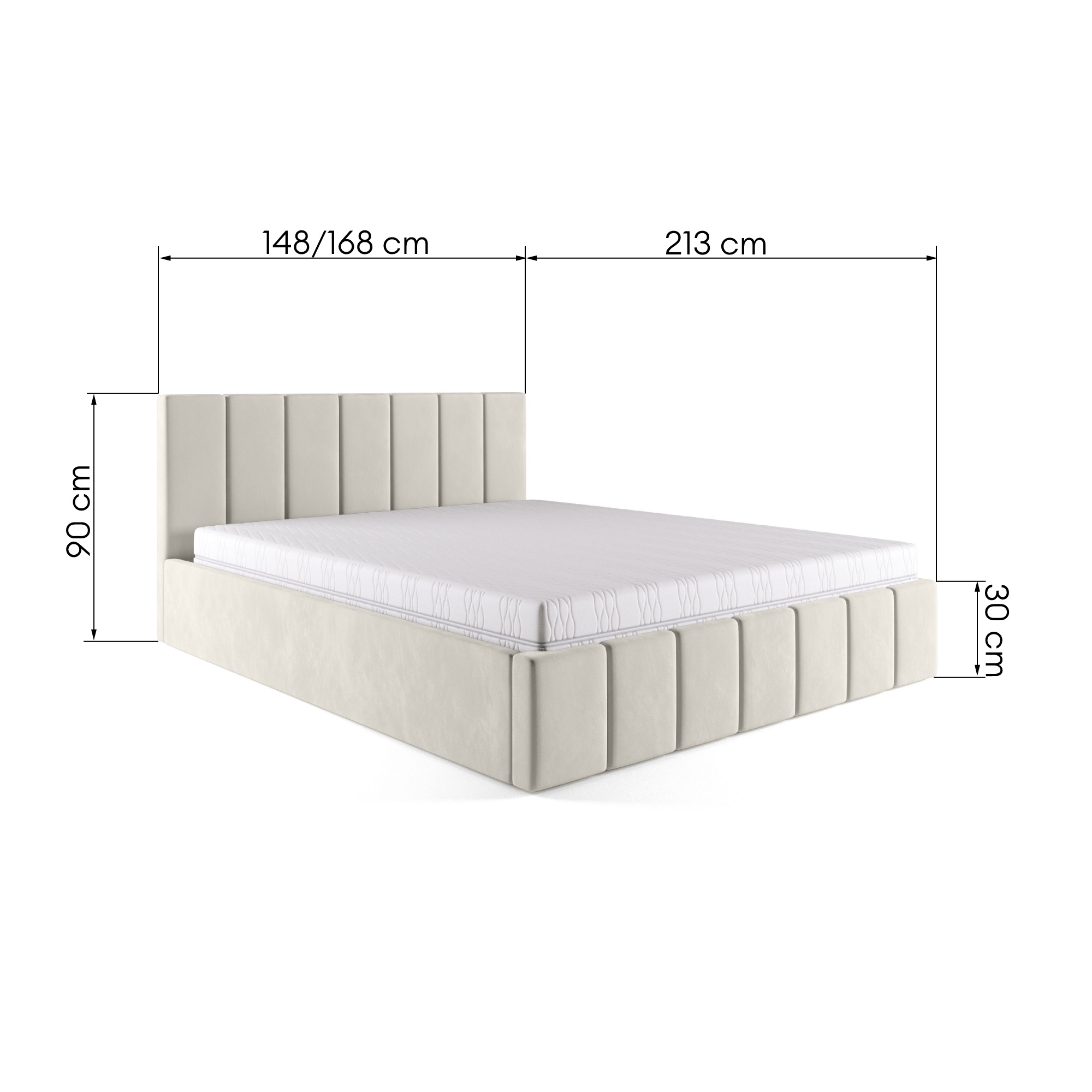 Łóżko tapicerowane Basic 140/160x200 cm z pojemnikiem i stelażem, jasnobeżowe, welurowe