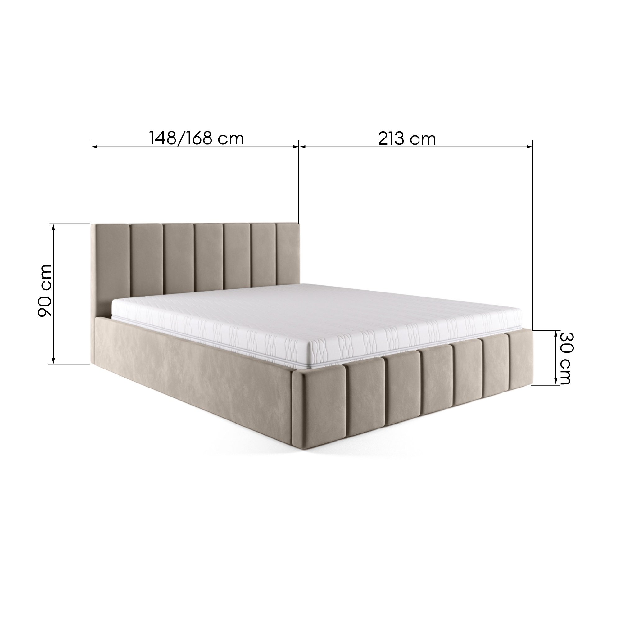 Łóżko tapicerowane Basic 140/160x200 cm z pojemnikiem i stelażem, brązowe, welurowe