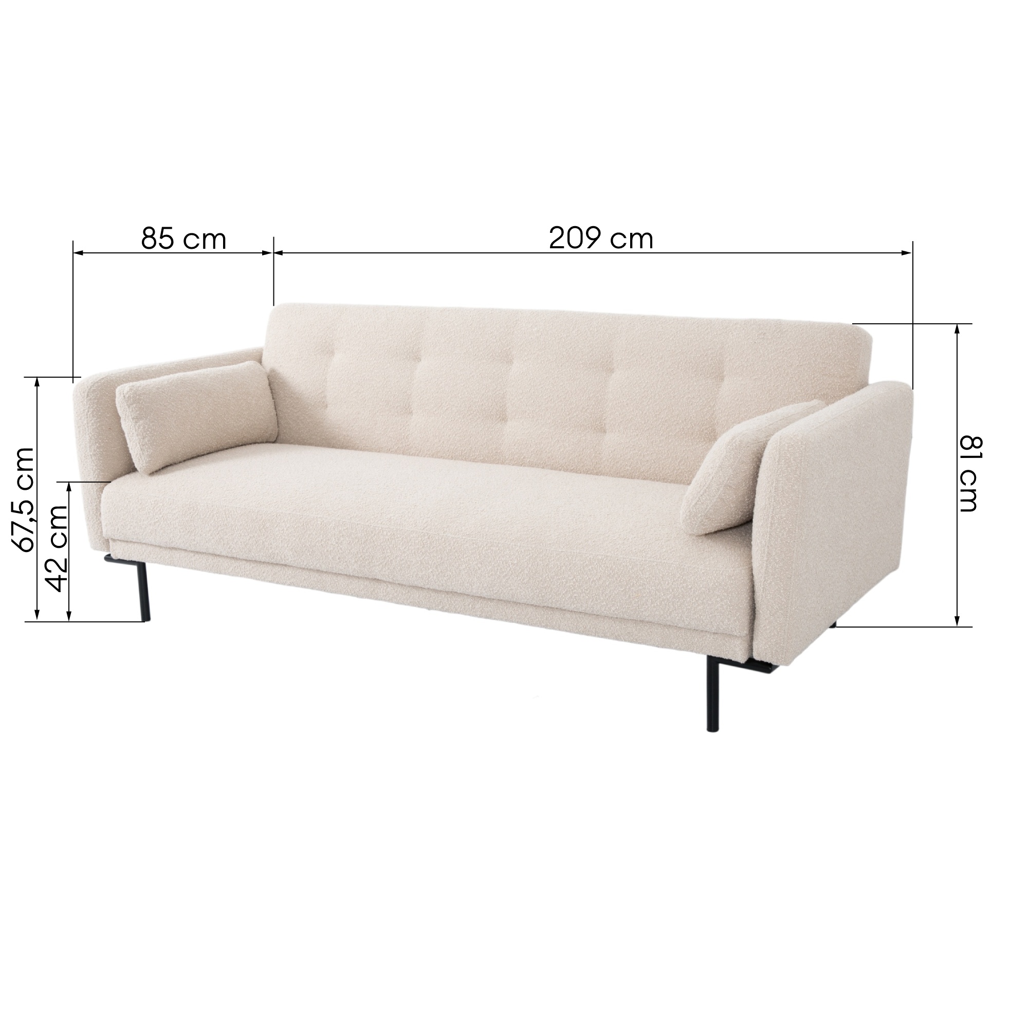 Sofa rozkładana Amber jasnobeżowa, boucle