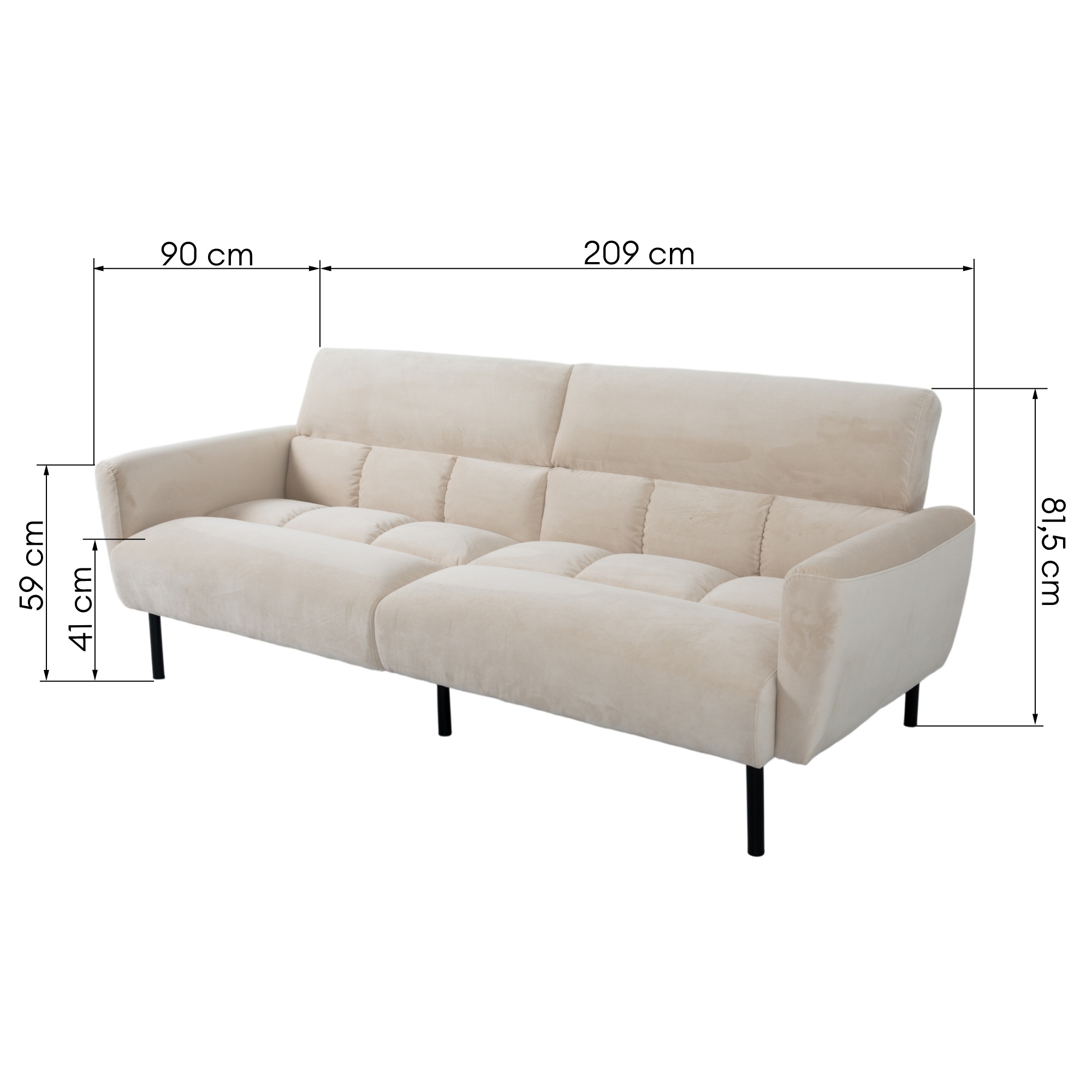 Sofa rozkładana Roma jasnobeżowa, welurowa