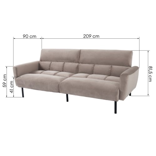 Sofa rozkładana Roma szarobeżowa, welurowa