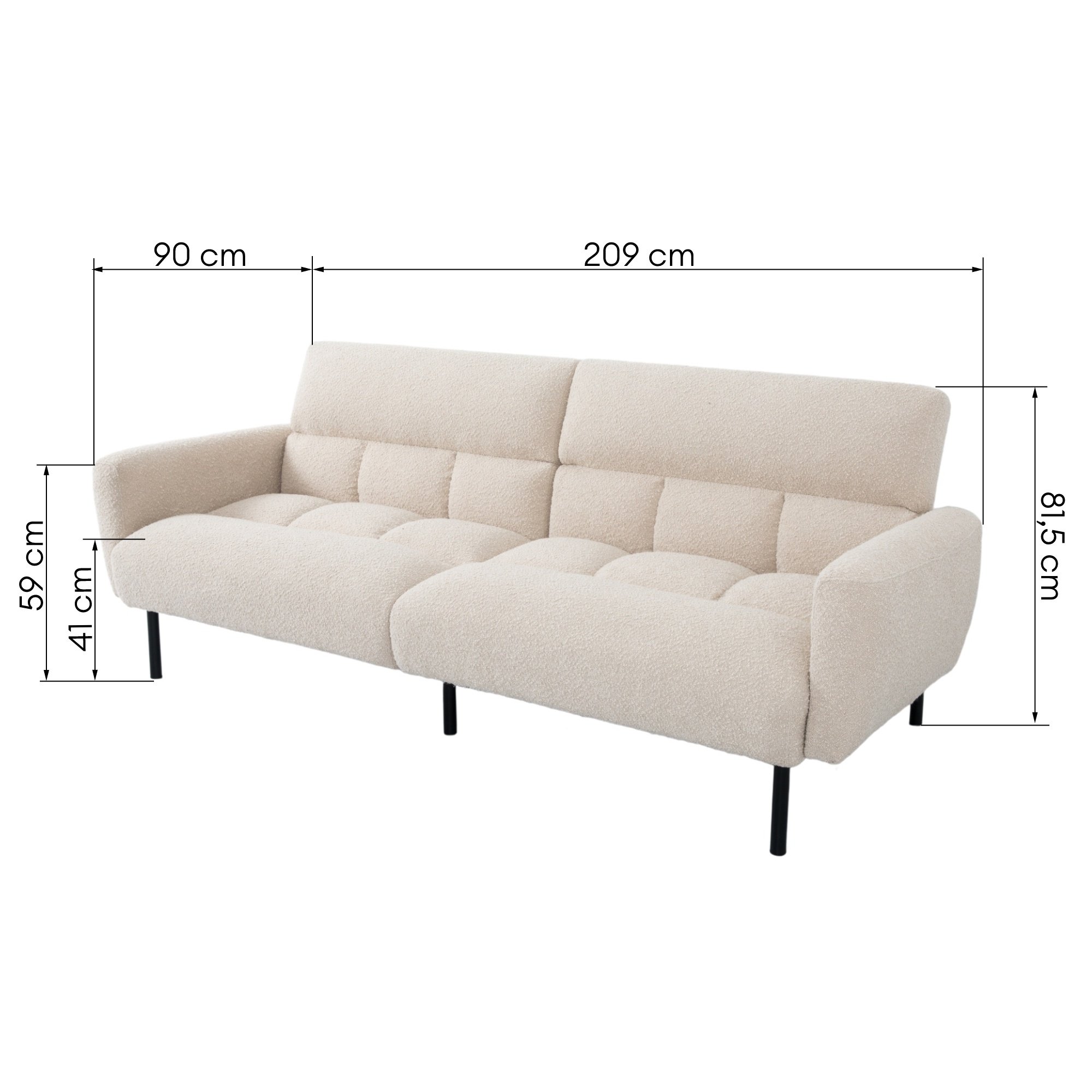 Sofa rozkładana Roma jasnobeżowa, boucle