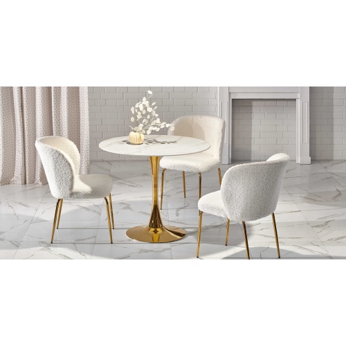 Okrągły stół do jadalni Casemiro 90 cm, biały marmur/złoty