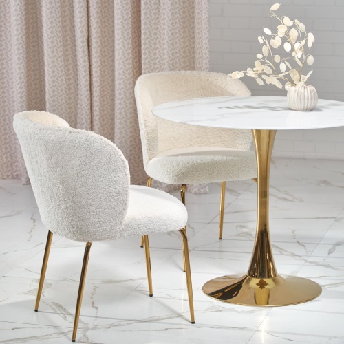 Okrągły stół do jadalni Casemiro 90 cm, biały marmur/złoty