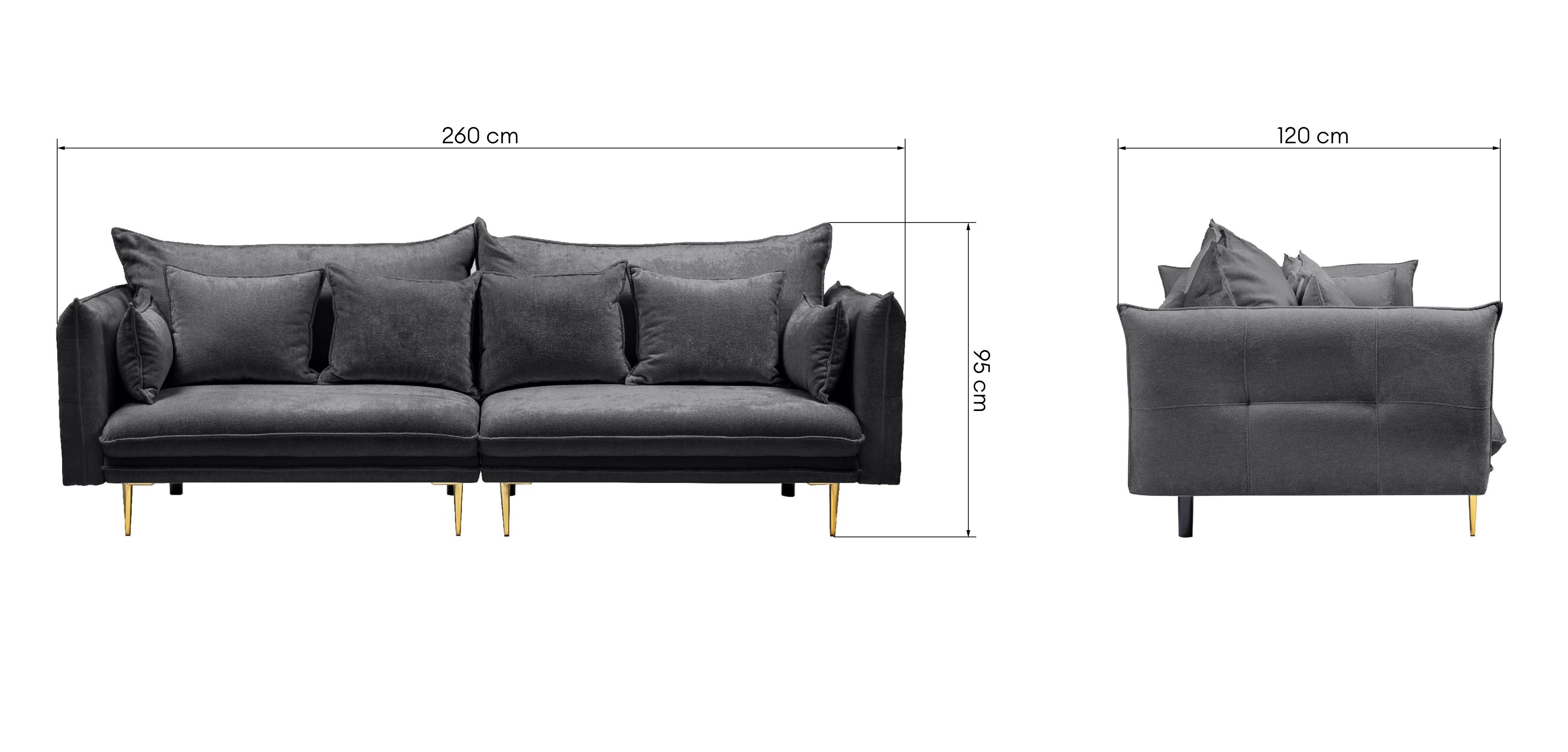 Sofa do salonu Glam czarna/złote nóżki