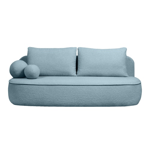 Sofa z funkcją spania i pojemnikiem Bella niebieska, boucle