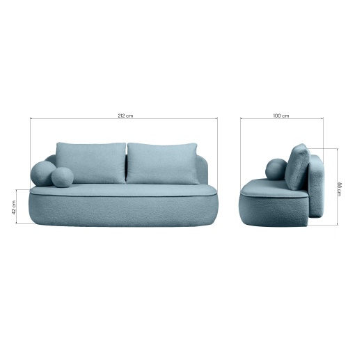 Sofa z funkcją spania i pojemnikiem Bella niebieska, boucle
