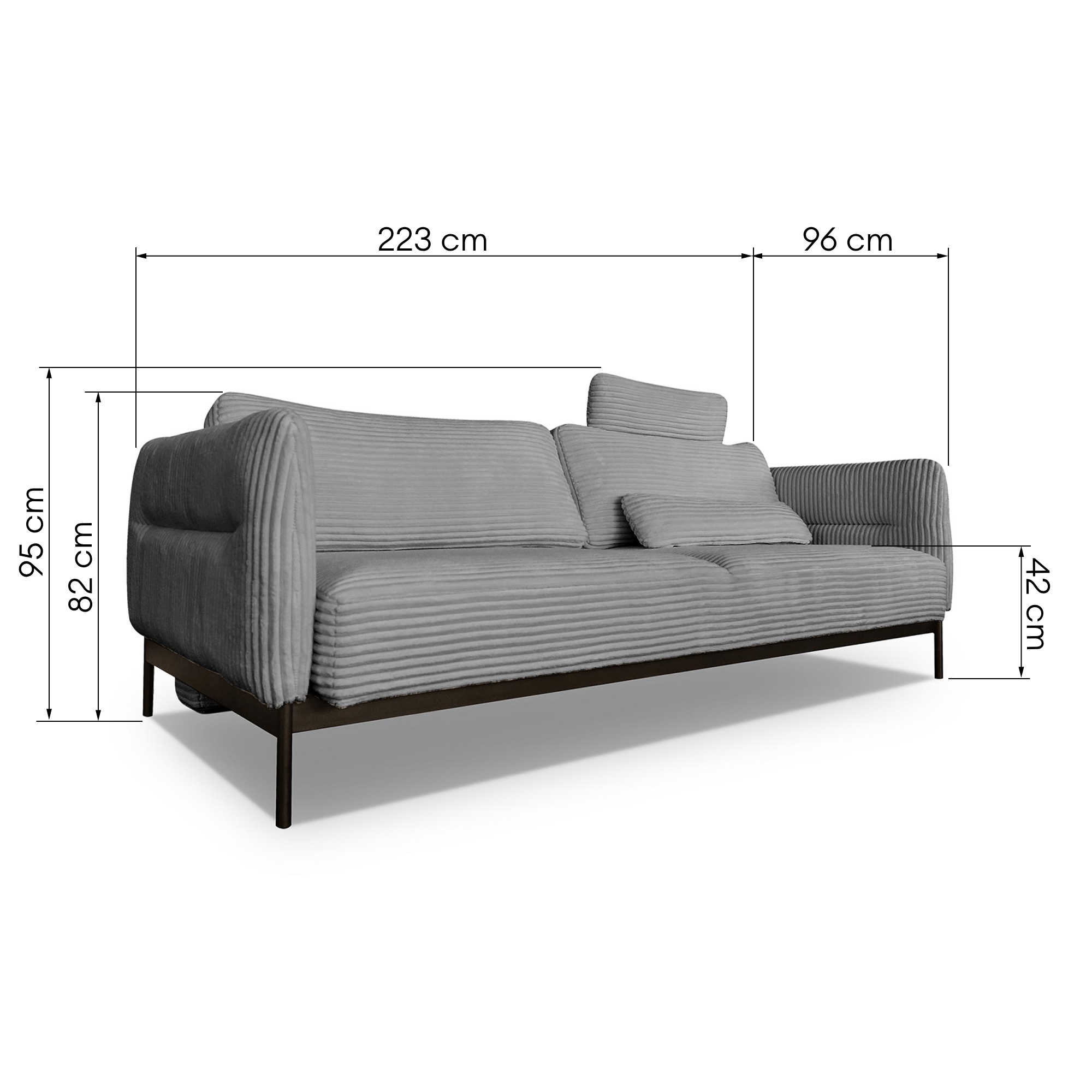 Sofa rozkładana Lukka ciemnoszara, sztruks