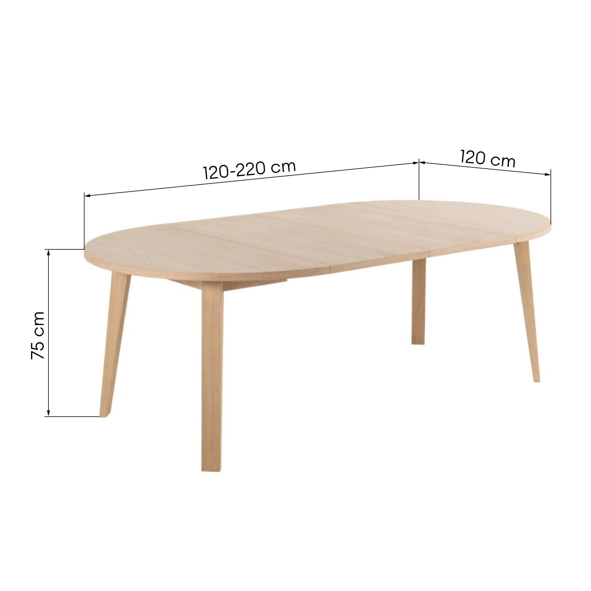 Stół okrągły, rozkładany A-Line 120-220 cm, dąb bielony