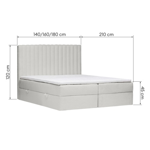 Łóżko kontynentalne Torello z 2 pojemnikami, 140/160/180x200 cm, jasnoszare, boucle