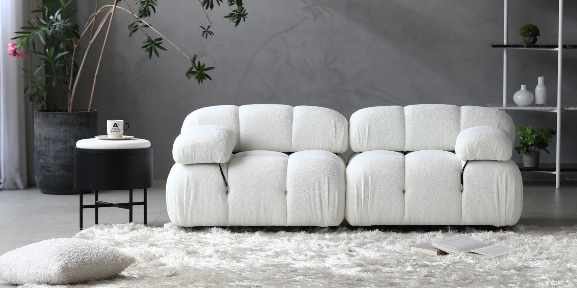 Sofa modułowa Fluf biała, boucle