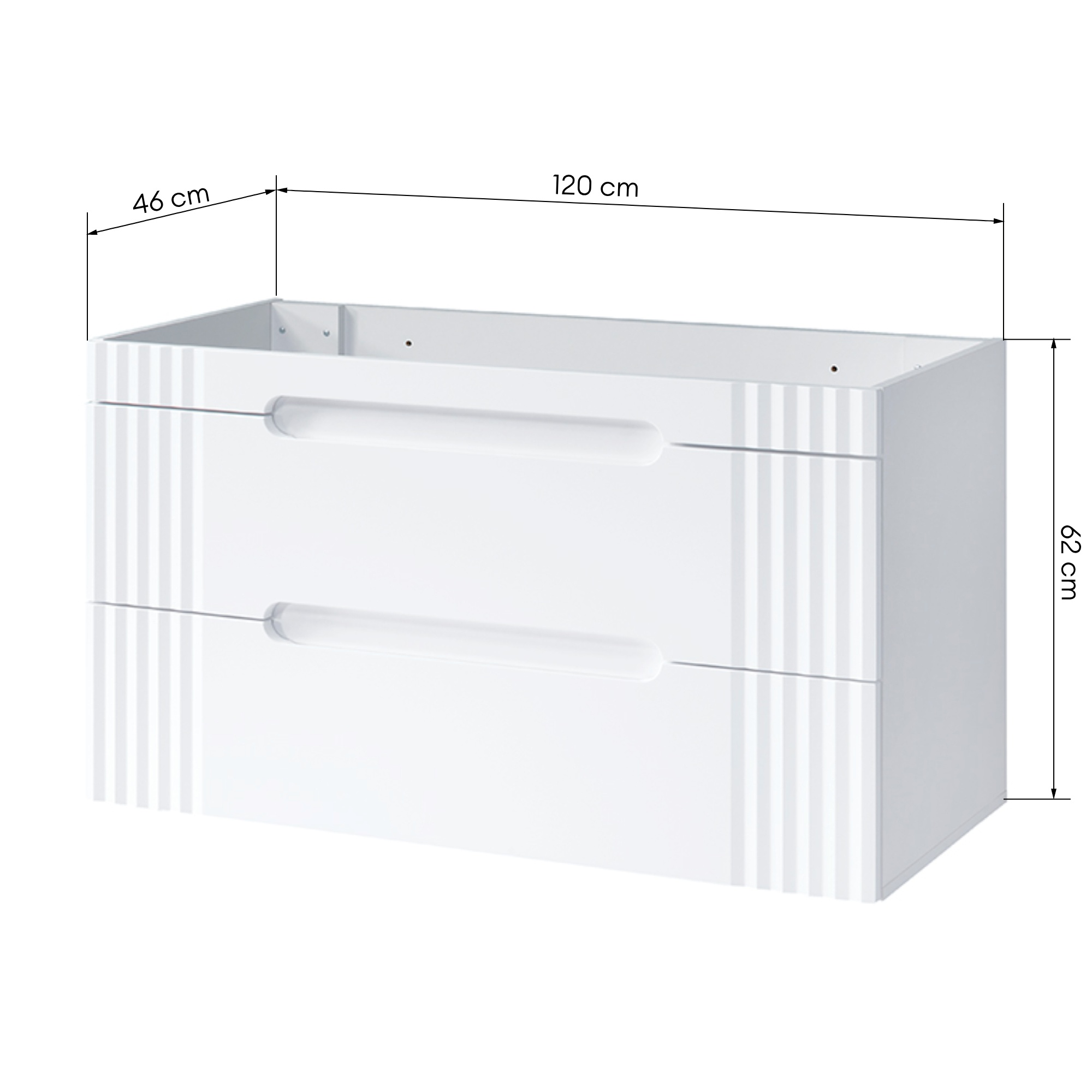 Szafka pod umywalkę Fiji White, 120 cm, biała, ryflowany front