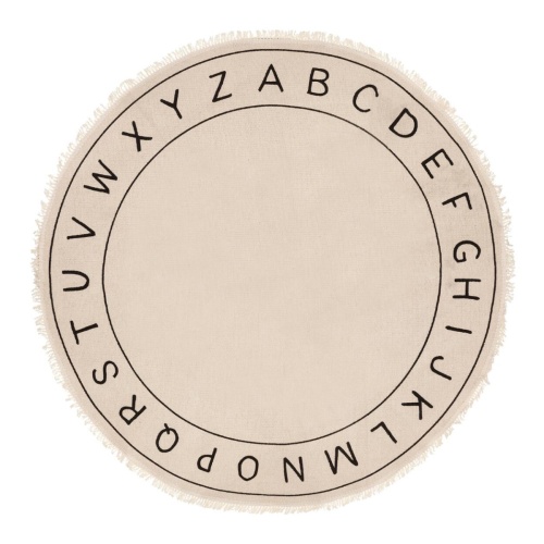 Dywan okrągły Alphabet, 120 cm, beżowy/czarny, bawełniany