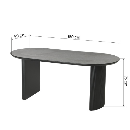 Stół do jadalni Maurizio 180 cm, czarny, ryflowany