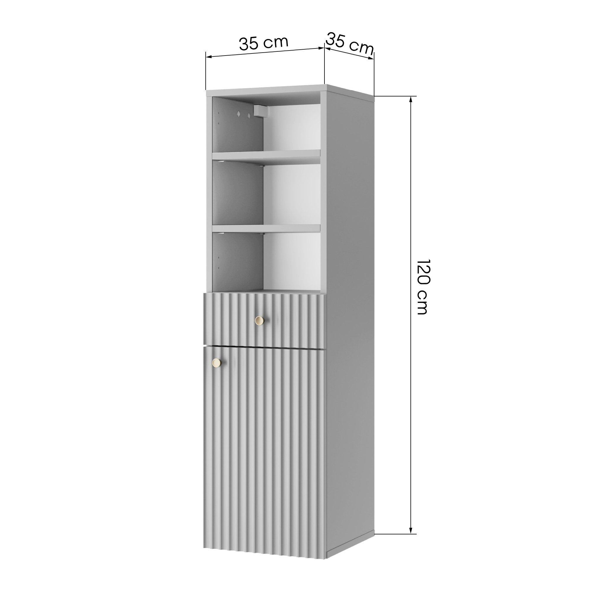 Szafka łazienkowa wisząca Lore 120 cm, frezowany front, szara