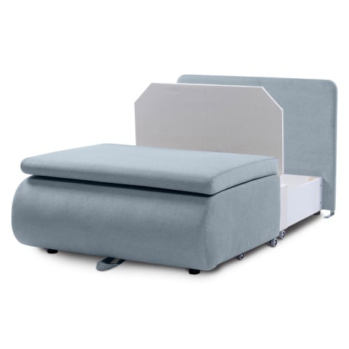 Sofa z funkcją spania i pojemnikiem Mido szaroniebieska, welur
