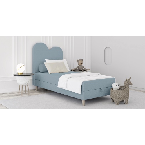 Łóżko dziecięce boxspring z pojemnikiem Breeze 160/180/200x90 cm, niebieskie, welur