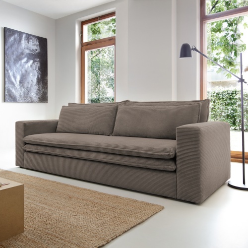 Sofa z funkcją spania i pojemnikiem Flow, brązowa, sztruks