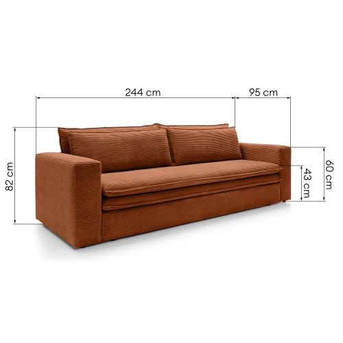 Sofa z funkcją spania i pojemnikiem Flow, miedziana, sztruks