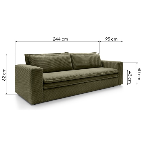 Sofa z funkcją spania i pojemnikiem Flow, oliwkowozielona, sztruks