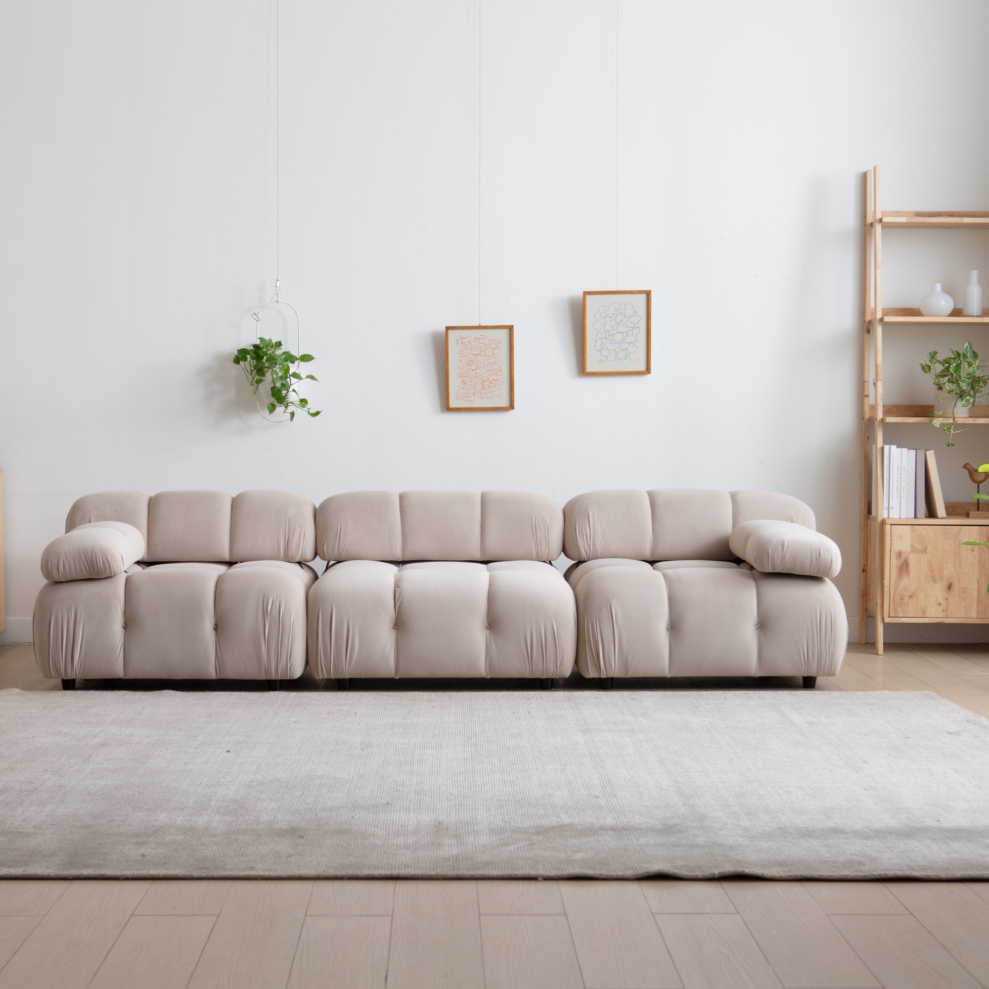 Sofa modułowa Fluf 3-częściowa, beżowa, welur