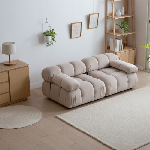 Sofa modułowa Fluf 2-częściowa, beżowa, welur