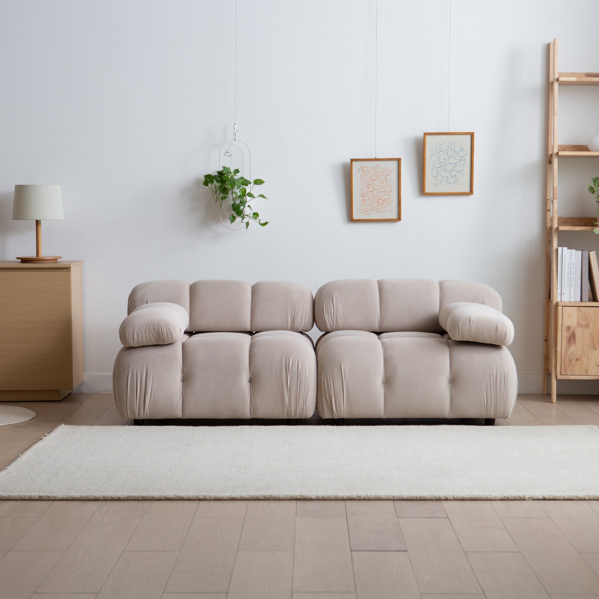 Sofa modułowa Fluf 2-częściowa, beżowa, welur