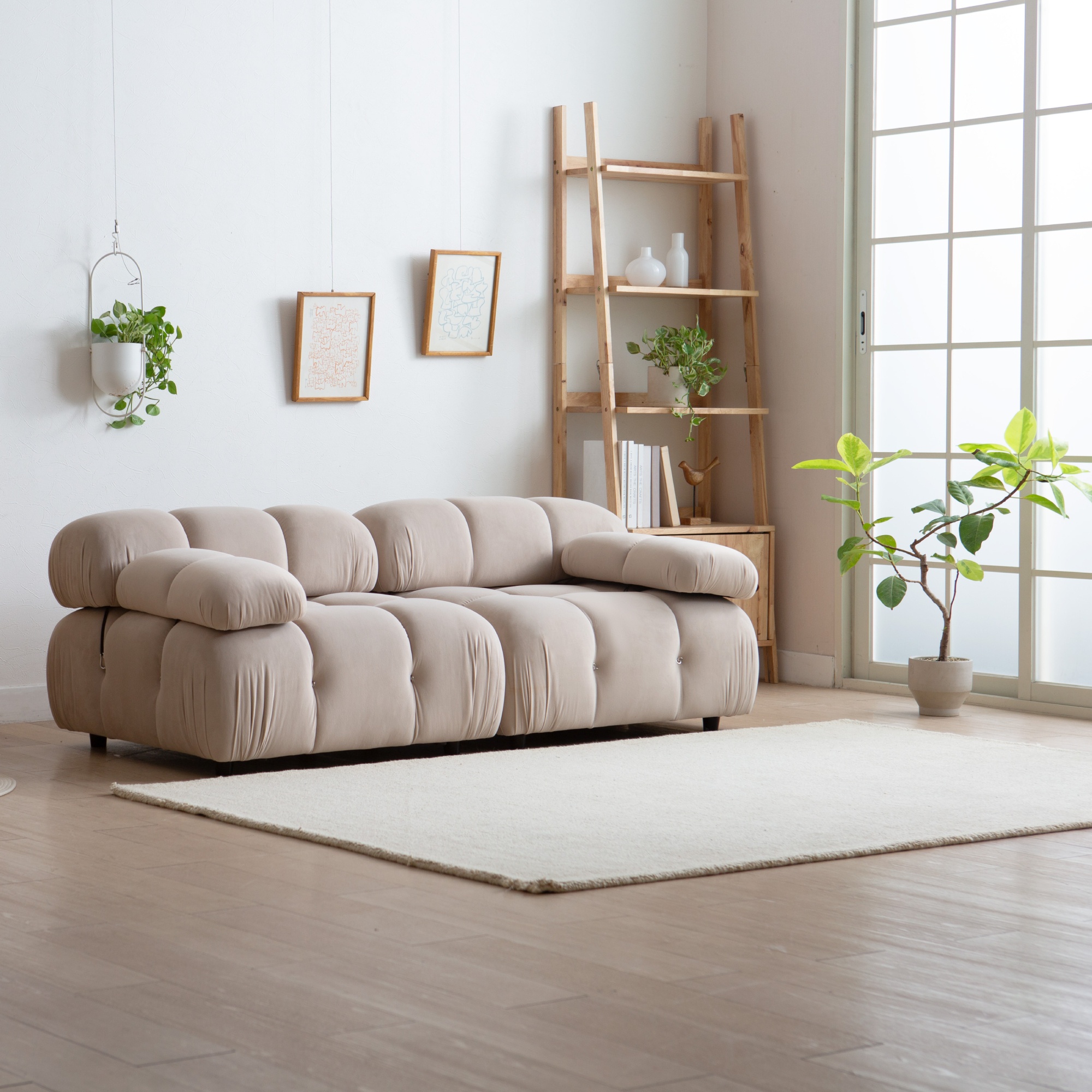 Sofa modułowa Fluf 2-częściowa, beżowa, welur