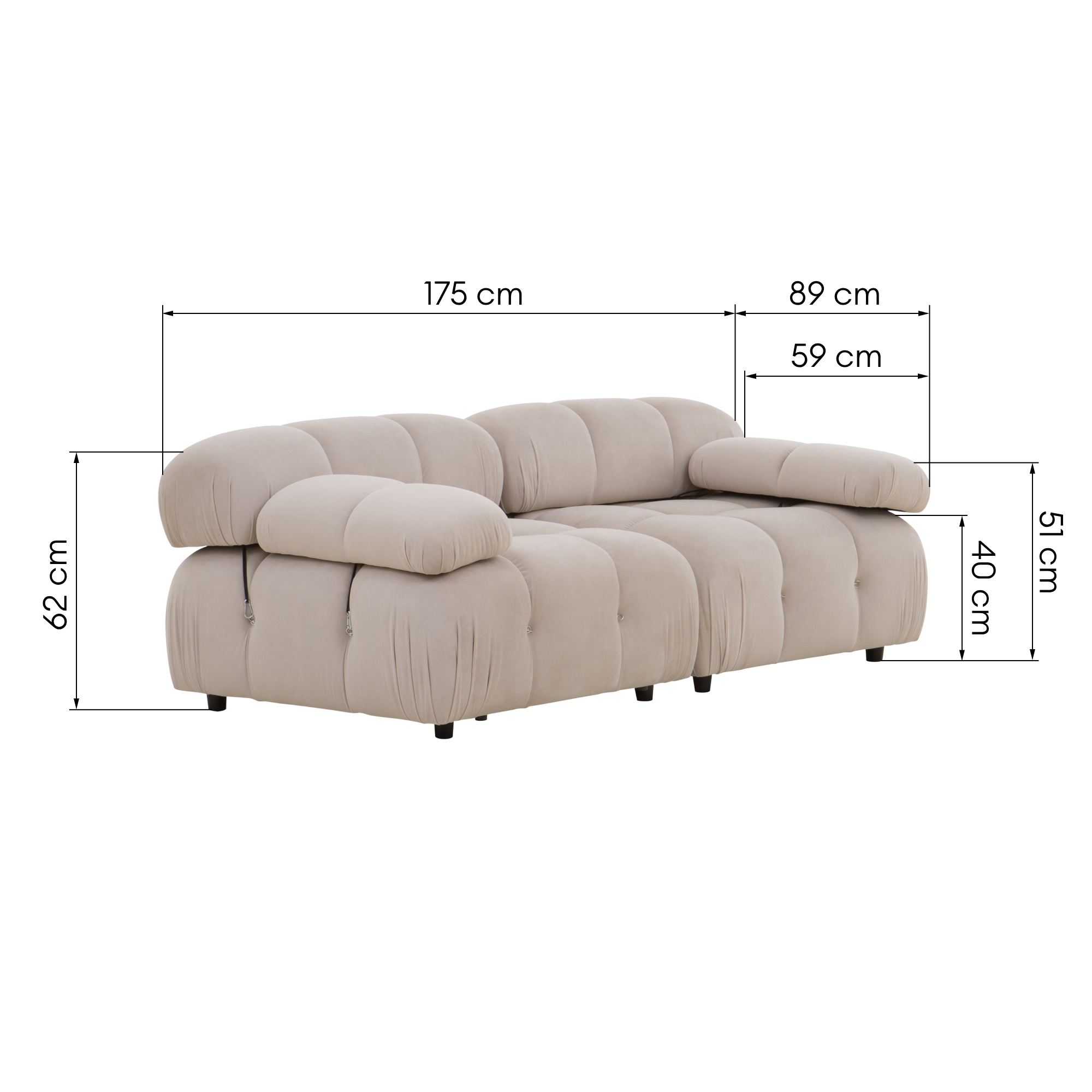 Sofa modułowa Fluf 2-częściowa, beżowa, welur