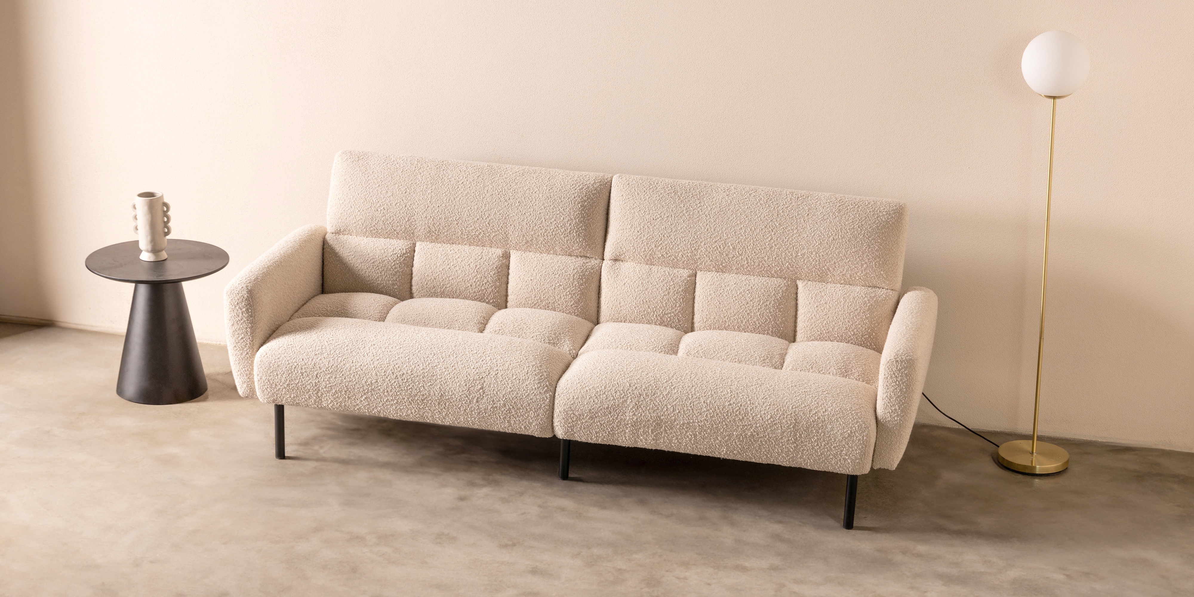 Sofa rozkładana Roma jasnobeżowa, boucle