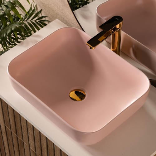 Umywalka ceramiczna nablatowa Rosado 50 cm, różowa