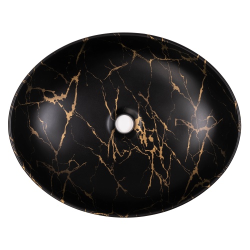 Umywalka nablatowa Bea 52 cm, czarny mat, dekor marmuru