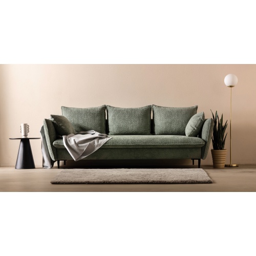 Sofa rozkładana Gloss z pojemnikiem, pistacjowy zielony, boucle