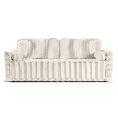 Sofa rozkładana Malaga z pojemnikiem, kremowa, sztruks