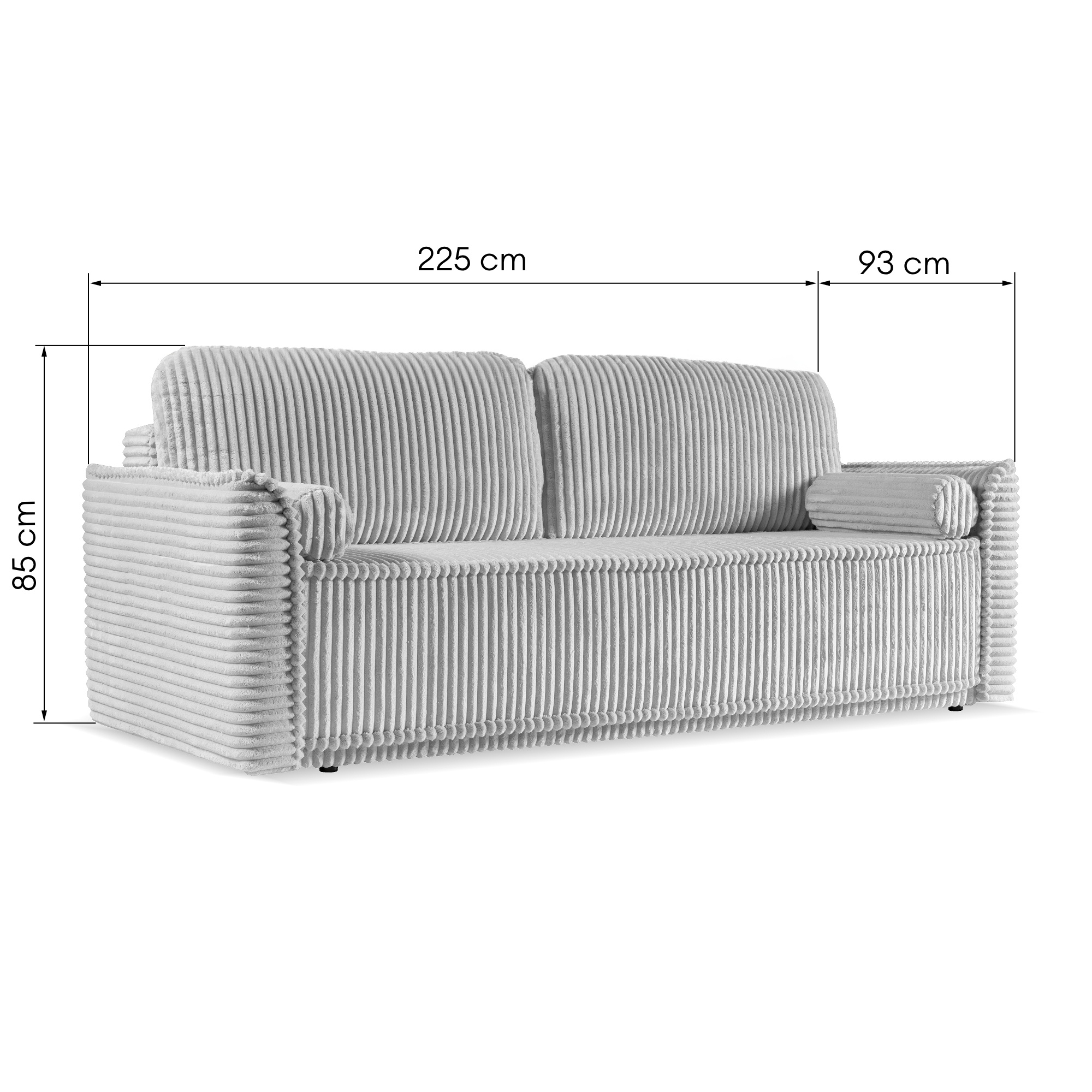 Sofa rozkładana Malaga z pojemnikiem, jasnoszara, sztruks