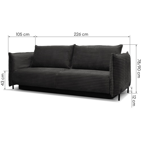 Sofa rozkładana Melody z pojemnikiem, czarna, sztruks