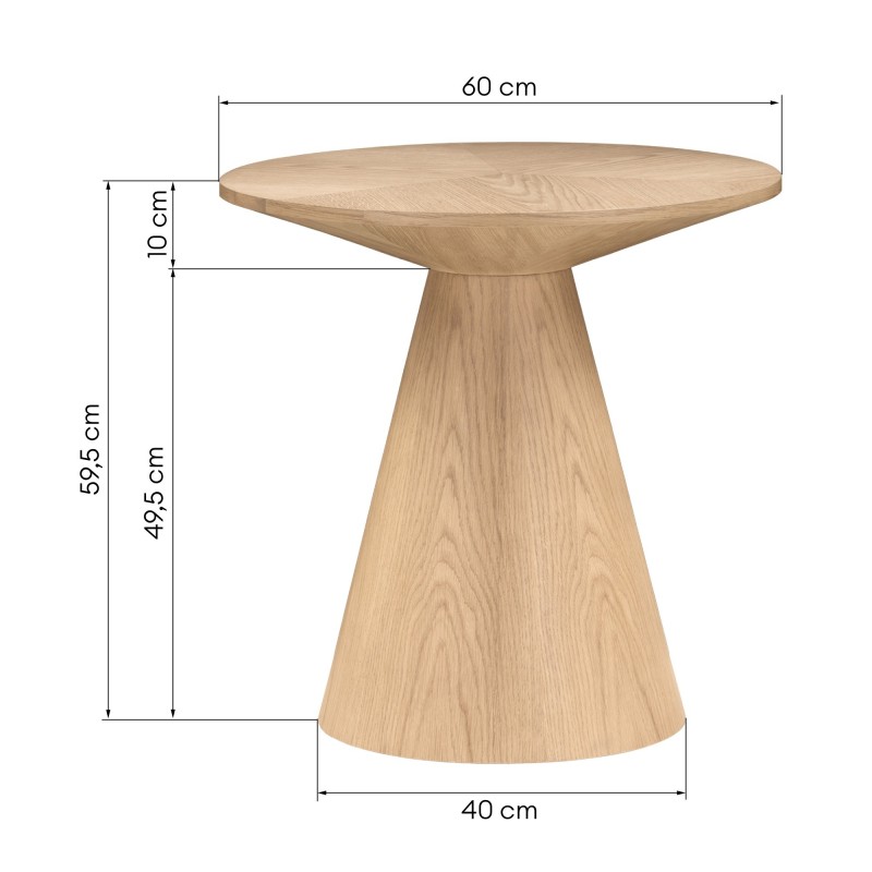 Stolik boczny Abisko, 60 cm, okrągły, fornir dąb naturalny