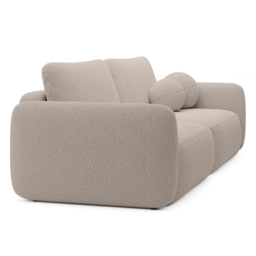 Sofa rozkładana Botse beżowa z pojemnikiem, obłe kształty, boucle