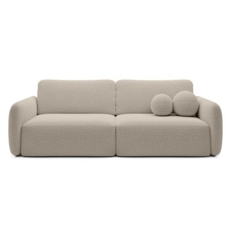 Sofa rozkładana Botse jasnobeżowa z pojemnikiem, boucle