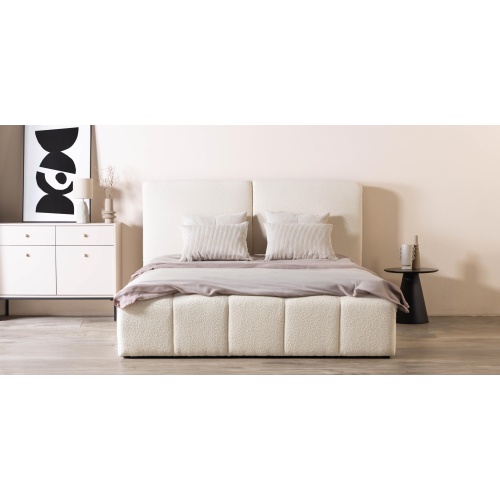 Łóżko tapicerowane Noxi 160x200 cm, beżowe, boucle