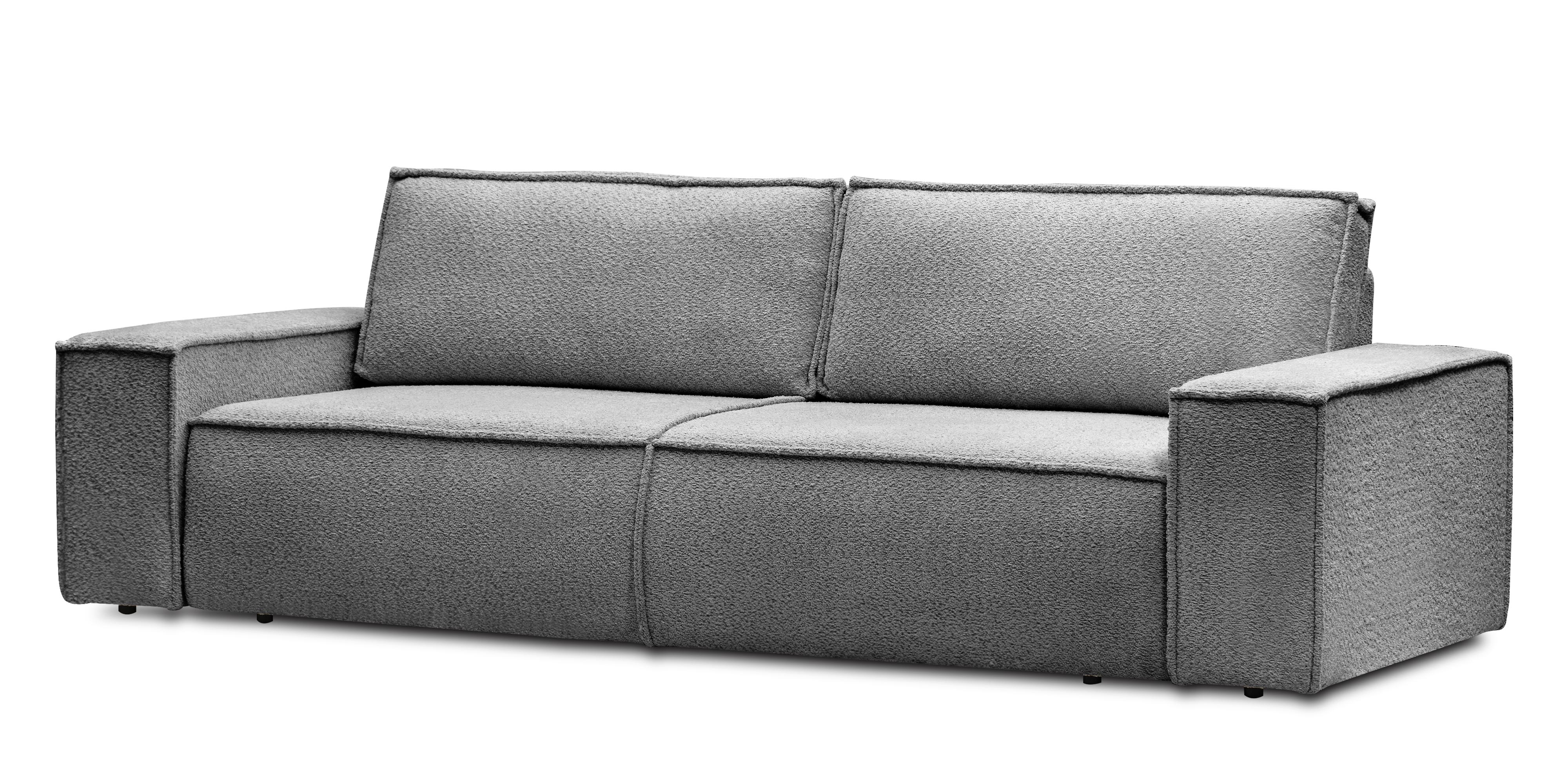 Sofa rozkładana Hustle z pojemnikiem szara, boucle