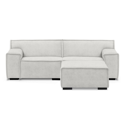 Sofa 3-osobowa z pufem Lenny modułowa, jasnobeżowa, welur