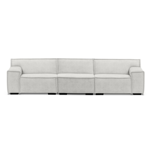 Sofa 4-osobowa z pufem Lenny modułowa, jasnobeżowa, welur