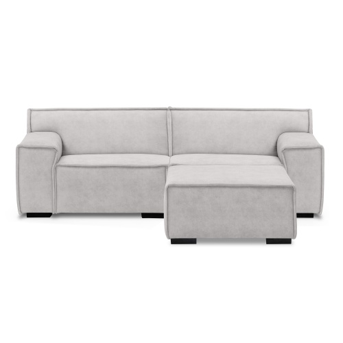 Sofa 3-osobowa z pufem Lenny modułowa, szarobeżowa, welur