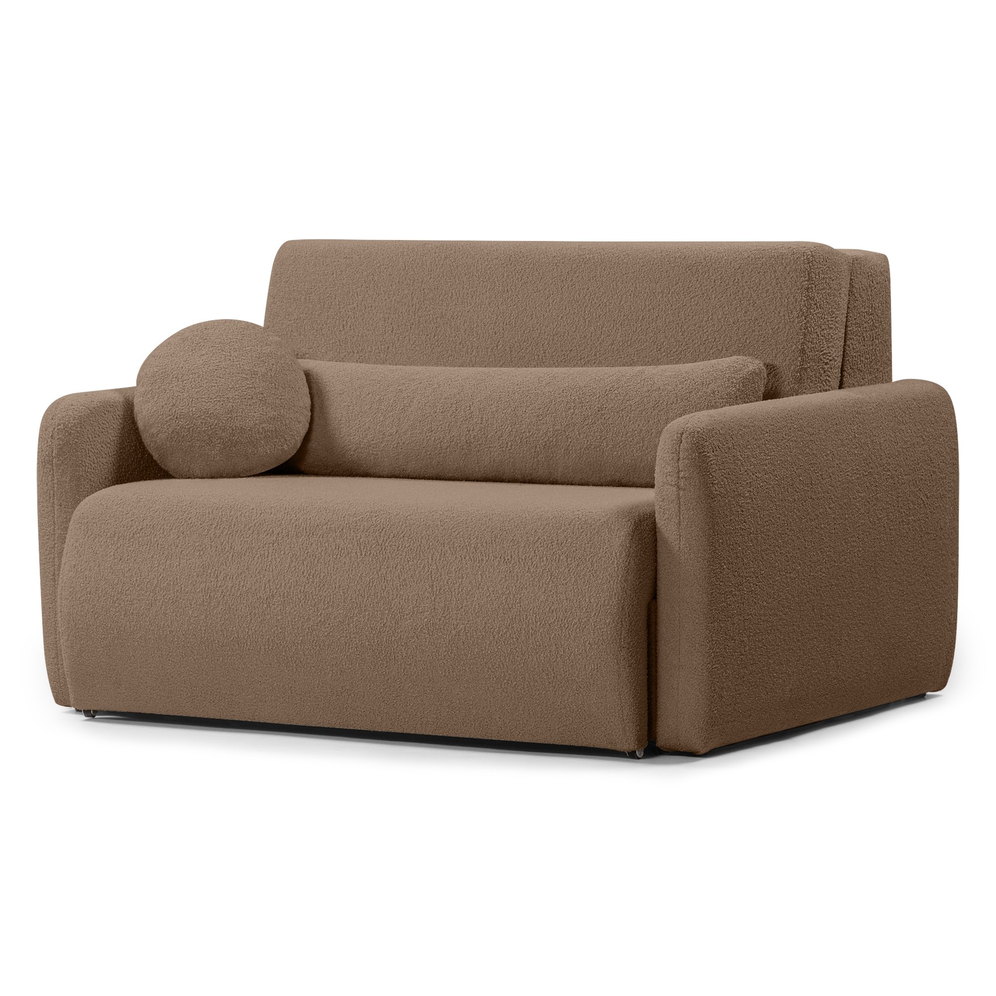 Sofa z funkcją spania i pojemnikiem Diosa, brązowa, boucle